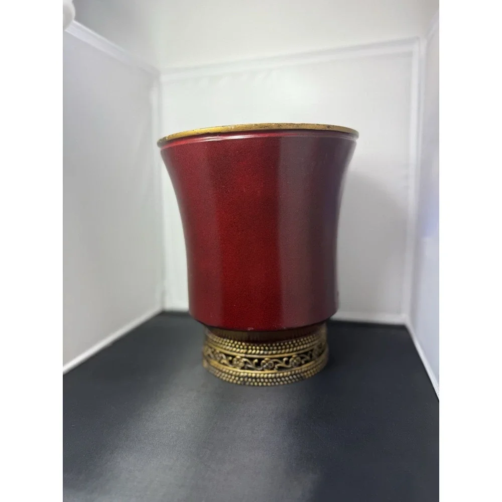 Vintage Style Mahogany Gold Elegant Waste Basket Bathroom Bin Resin 10